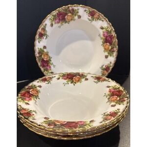 Royal Albert Old Country Roses Rimmed Soup Bowls Bowl Set of 4 Vintage England